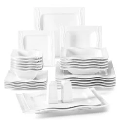 Series Mario, 28-Piece Modern Cream White Porcelain Dinnerware Set (Service For 6)