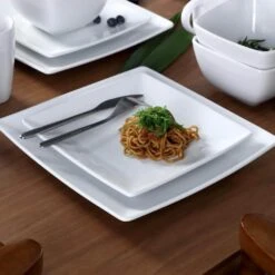 Soho 16-Piece Porcelain White Dinnerware Sets, Service For 4 -Vancasso Shop white vancasso dinnerware sets vc soho wt 1f 1000