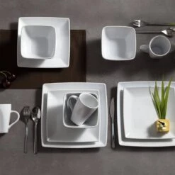 Soho 16-Piece Porcelain White Dinnerware Sets, Service For 4 -Vancasso Shop white vancasso dinnerware sets vc soho wt 76 1000