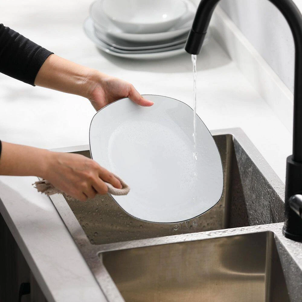 24-Piece Gray-White Porcelain Dinnerware Set Service For 6 Dining Set Black Rim Dishware Bowls And Plates Set 4 24-Piece Gray-White Porcelain Dinnerware Set Service For 6 Dining Set Black Rim Dishware Bowls And Plates Set - Image 2