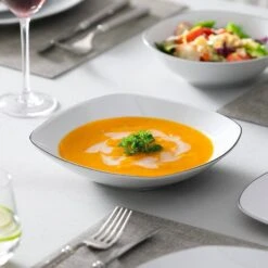 24-Piece Gray-White Porcelain Dinnerware Set Service For 6 Dining Set Black Rim Dishware Bowls And Plates Set 19 24-Piece Gray-White Porcelain Dinnerware Set Service For 6 Dining Set Black Rim Dishware Bowls And Plates Set -Vancasso Shop white with balck rim vancasso dinnerware sets elisa 24 bt 44 1000