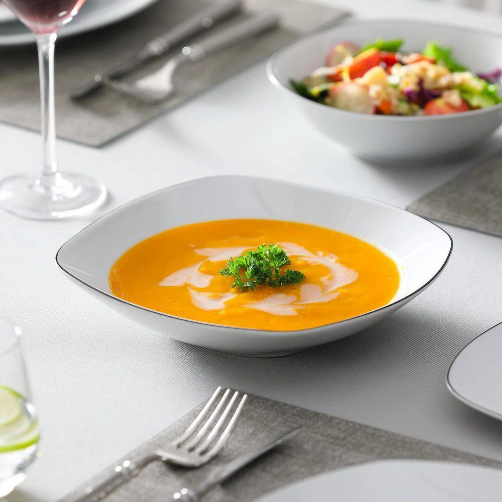 24-Piece Gray-White Porcelain Dinnerware Set Service For 6 Dining Set Black Rim Dishware Bowls And Plates Set 9 24-Piece Gray-White Porcelain Dinnerware Set Service For 6 Dining Set Black Rim Dishware Bowls And Plates Set - Image 7