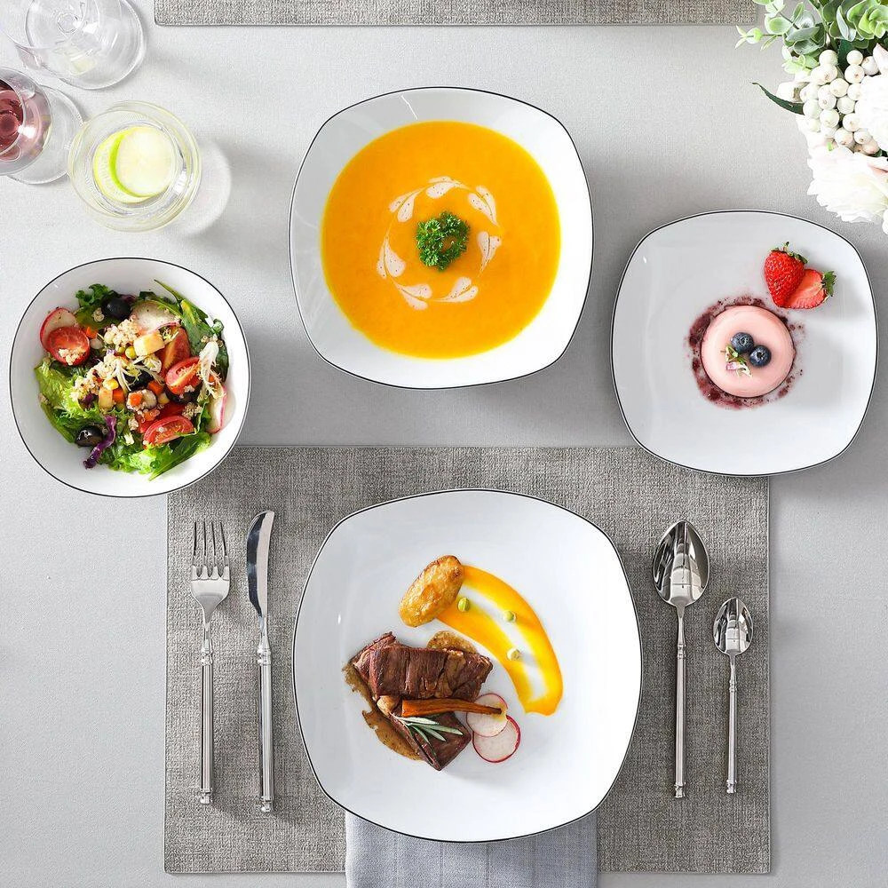 24-Piece Gray-White Porcelain Dinnerware Set Service For 6 Dining Set Black Rim Dishware Bowls And Plates Set 12 24-Piece Gray-White Porcelain Dinnerware Set Service For 6 Dining Set Black Rim Dishware Bowls And Plates Set - Image 10