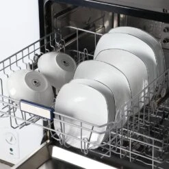 24-Piece Gray-White Porcelain Dinnerware Set Service For 6 Dining Set Black Rim Dishware Bowls And Plates Set 20 24-Piece Gray-White Porcelain Dinnerware Set Service For 6 Dining Set Black Rim Dishware Bowls And Plates Set -Vancasso Shop white with balck rim vancasso dinnerware sets elisa 24 bt fa 1000