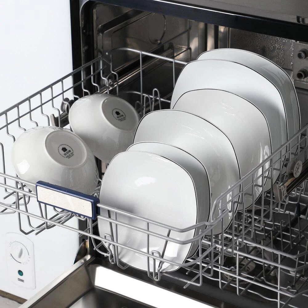 24-Piece Gray-White Porcelain Dinnerware Set Service For 6 Dining Set Black Rim Dishware Bowls And Plates Set 10 24-Piece Gray-White Porcelain Dinnerware Set Service For 6 Dining Set Black Rim Dishware Bowls And Plates Set - Image 8