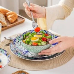 16-Piece White Porcelain Dinnerware Set Service For 4 Jasmine Patterns Bowls And Plates Set With Pasta Bowls -Vancasso Shop white with color pattern vancasso dinnerware sets vc jasmin 16t 31 1000