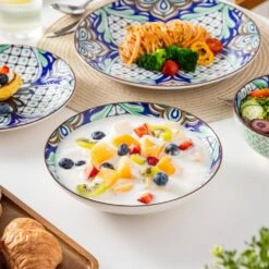16-Piece White Porcelain Dinnerware Set Service For 4 Jasmine Patterns Bowls And Plates Set With Pasta Bowls -Vancasso Shop white with color pattern vancasso dinnerware sets vc jasmin 16t 40 1000