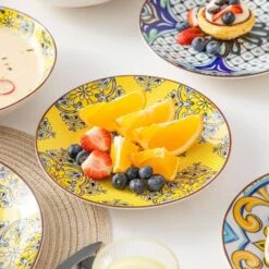 16-Piece White Porcelain Dinnerware Set Service For 4 Jasmine Patterns Bowls And Plates Set With Pasta Bowls -Vancasso Shop white with color pattern vancasso dinnerware sets vc jasmin 16t 77 1000