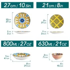 16-Piece White Porcelain Dinnerware Set Service For 4 Jasmine Patterns Bowls And Plates Set With Pasta Bowls -Vancasso Shop white with color pattern vancasso dinnerware sets vc jasmin 16t c3 1000