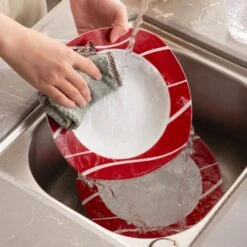 18-Piece White Porcelain Dinnerware Set Service For 6 Red Stripes Plate Set Kitchen Plates Tableware Dining Set -Vancasso Shop white with red stripes vancasso dinnerware sets felisa 18 66 1000