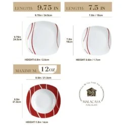 18-Piece White Porcelain Dinnerware Set Service For 6 Red Stripes Plate Set Kitchen Plates Tableware Dining Set -Vancasso Shop white with red stripes vancasso dinnerware sets felisa 18 c3 1000