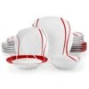 24-Piece White Porcelain Dinnerware Set (Service For 6) Red Stripes Bowls And Plates Set Tableware Dishware Set 2 24-Piece White Porcelain Dinnerware Set (Service For 6) Red Stripes Bowls And Plates Set Tableware Dishware Set -Vancasso Shop white with red stripes vancasso dinnerware sets felisa 24 64 1000