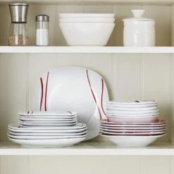 24-Piece White Porcelain Dinnerware Set (Service For 6) Red Stripes Bowls And Plates Set Tableware Dishware Set 23 24-Piece White Porcelain Dinnerware Set (Service For 6) Red Stripes Bowls And Plates Set Tableware Dishware Set -Vancasso Shop white with red stripes vancasso dinnerware sets felisa 24 76 1000