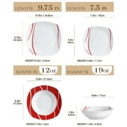 24-Piece White Porcelain Dinnerware Set (Service For 6) Red Stripes Bowls And Plates Set Tableware Dishware Set 18 24-Piece White Porcelain Dinnerware Set (Service For 6) Red Stripes Bowls And Plates Set Tableware Dishware Set -Vancasso Shop white with red stripes vancasso dinnerware sets felisa 24 c3 1000