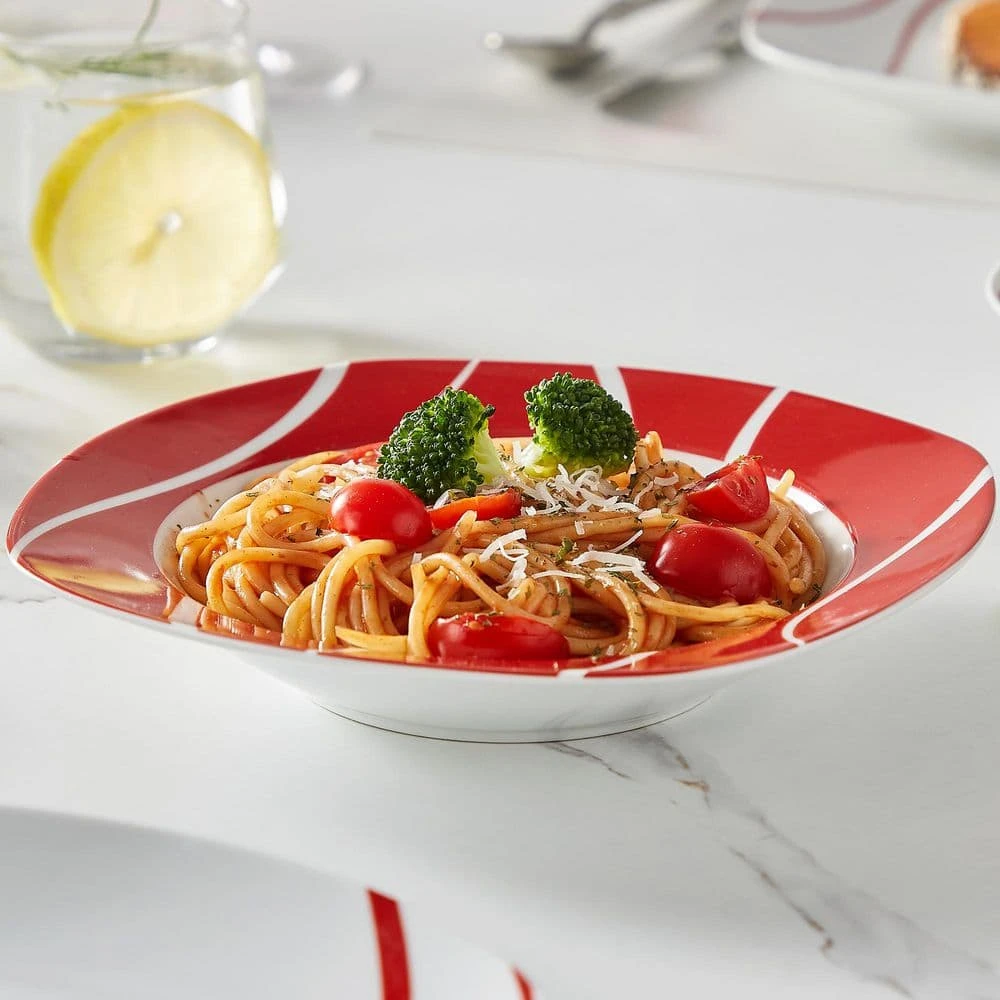 24-Piece White Porcelain Dinnerware Set (Service For 6) Red Stripes Bowls And Plates Set Tableware Dishware Set 13 24-Piece White Porcelain Dinnerware Set (Service For 6) Red Stripes Bowls And Plates Set Tableware Dishware Set - Image 11