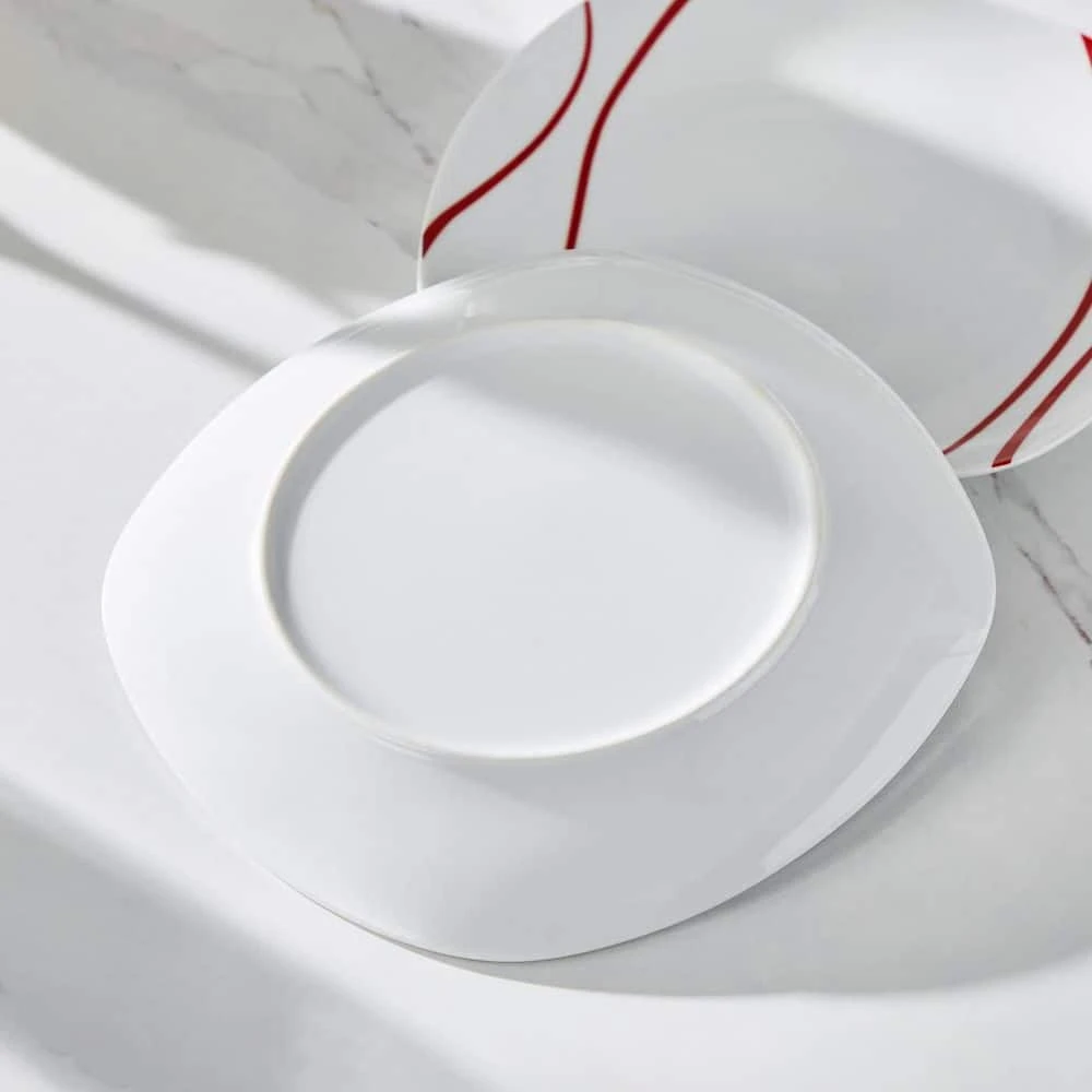 24-Piece White Porcelain Dinnerware Set (Service For 6) Red Stripes Bowls And Plates Set Tableware Dishware Set 4 24-Piece White Porcelain Dinnerware Set (Service For 6) Red Stripes Bowls And Plates Set Tableware Dishware Set - Image 2