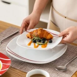 30-Piece White Porcelain Dinnerware Set (Service For 6) Red Stripes Tableware With Plates Cups And Saucers 13 30-Piece White Porcelain Dinnerware Set (Service For 6) Red Stripes Tableware With Plates Cups And Saucers -Vancasso Shop white with red stripes vancasso dinnerware sets felisa 30 1f 1000