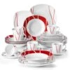 30-Piece White Porcelain Dinnerware Set (Service For 6) Red Stripes Tableware With Plates Cups And Saucers 1 30-Piece White Porcelain Dinnerware Set (Service For 6) Red Stripes Tableware With Plates Cups And Saucers -Vancasso Shop white with red stripes vancasso dinnerware sets felisa 30 64 1000