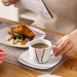 30-Piece White Porcelain Dinnerware Set (Service For 6) Red Stripes Tableware With Plates Cups And Saucers 15 30-Piece White Porcelain Dinnerware Set (Service For 6) Red Stripes Tableware With Plates Cups And Saucers -Vancasso Shop white with red stripes vancasso dinnerware sets felisa 30 fa 1000