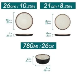 Series Amber 12-Piece Yellow And Black Stoneware Dinnerware Set Service For 4 Bowls And Plates Dining Set Tableware -Vancasso Shop yellow and black vancasso dinnerware sets vc amber y 12 c3 1000