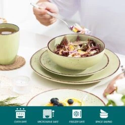 Navia 16-Piece Prato Kelly Stoneware Dinnerware Set (Service For 4) -Vancasso Shop yellow green vancasso dinnerware sets vc navia 11 sl 1f 1000