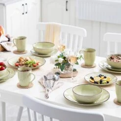 Navia 16-Piece Prato Kelly Stoneware Dinnerware Set (Service For 4) -Vancasso Shop yellow green vancasso dinnerware sets vc navia 11 sl fa 1000